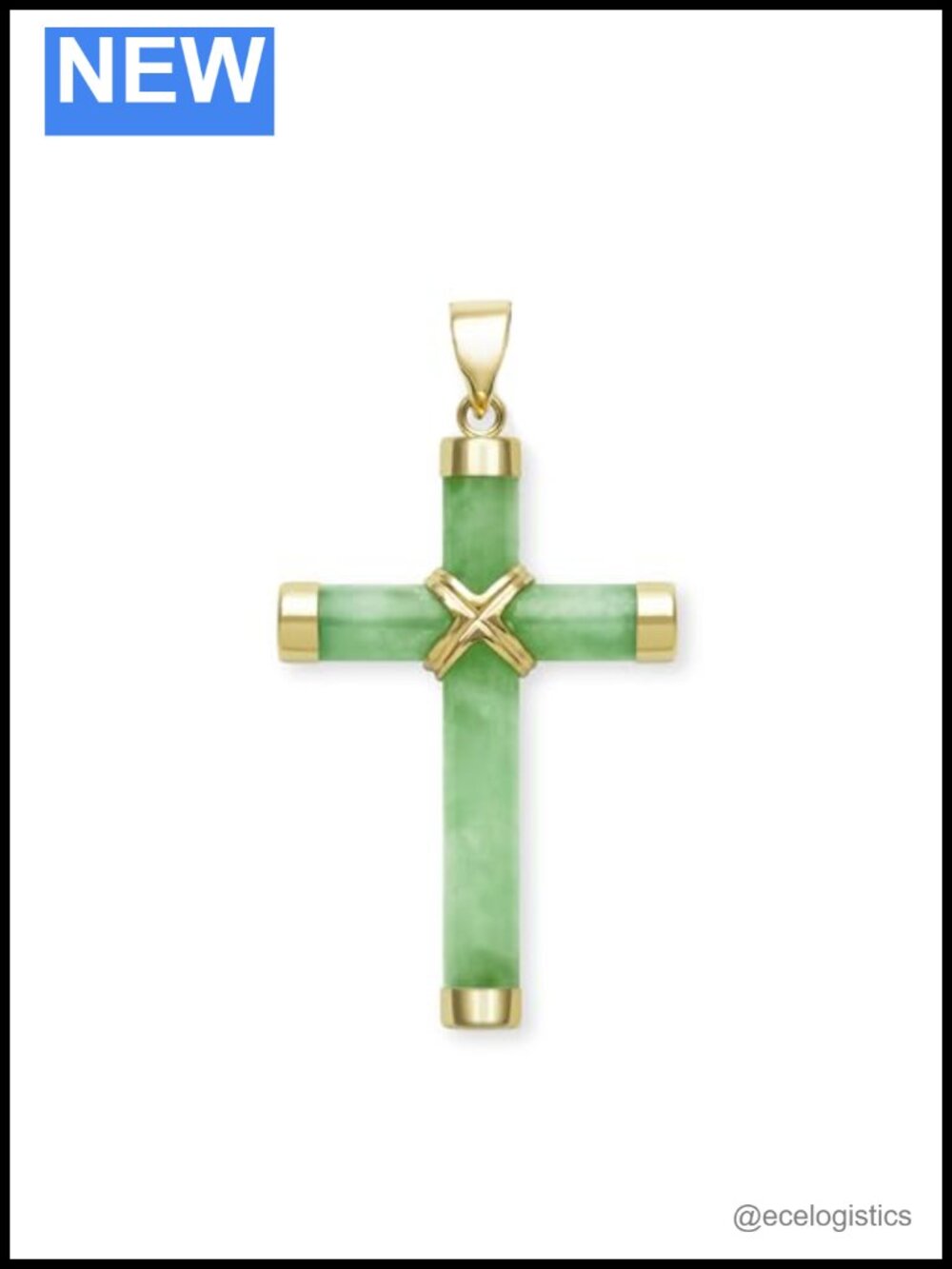 14K Yellow Gold Jade Cross Pendant Necklace 18" French Rope